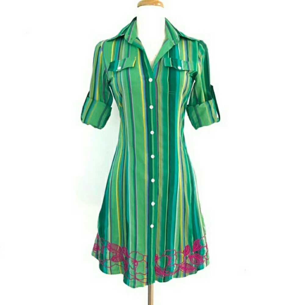 Cake Couture stripe embroidered  shirt dress